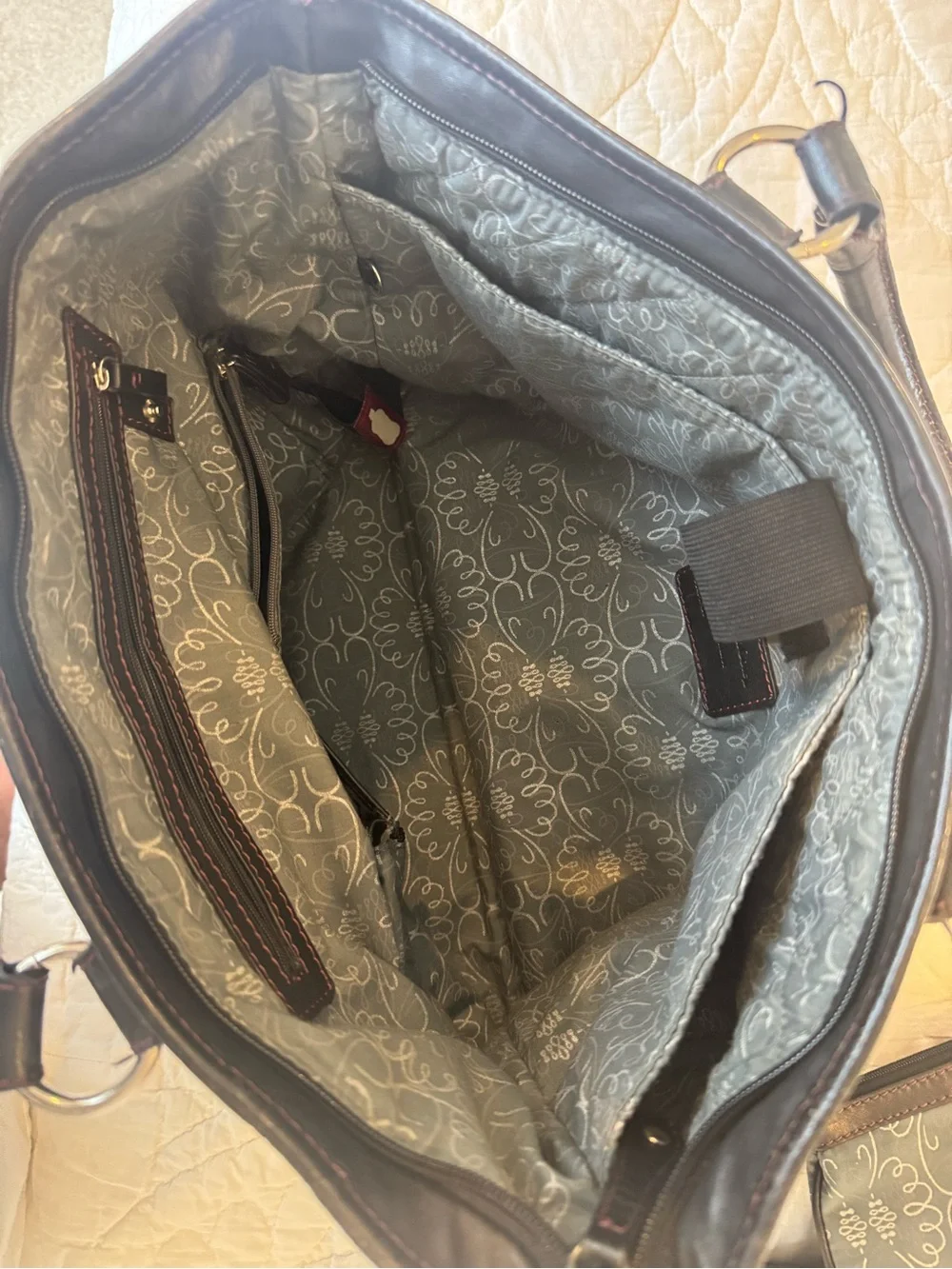 Franklin Covey Soft Black Leather Laptop Tote with Polished Silver Accents